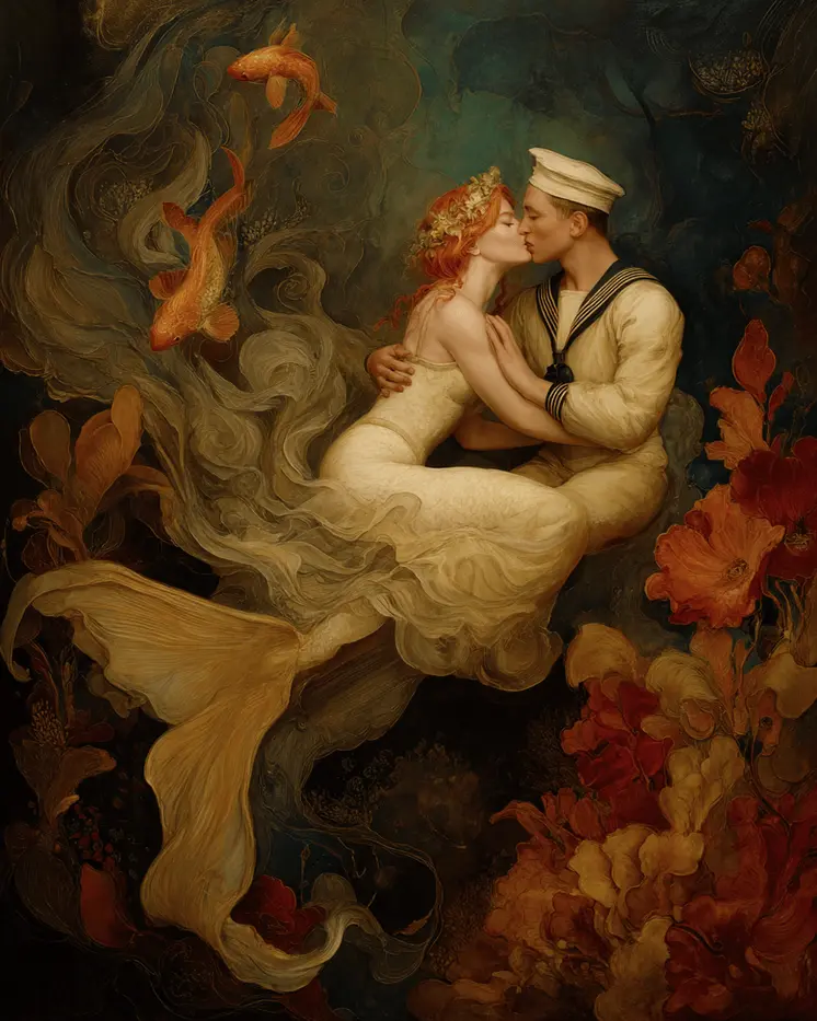 Mermaid and Sailor Coastal Art Print - 8"x10" Artwork