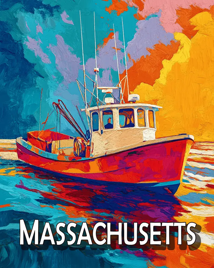 Pop Art Lobster Boat - Massachusetts Souvenir Art Prints - 8"x10" Artwork