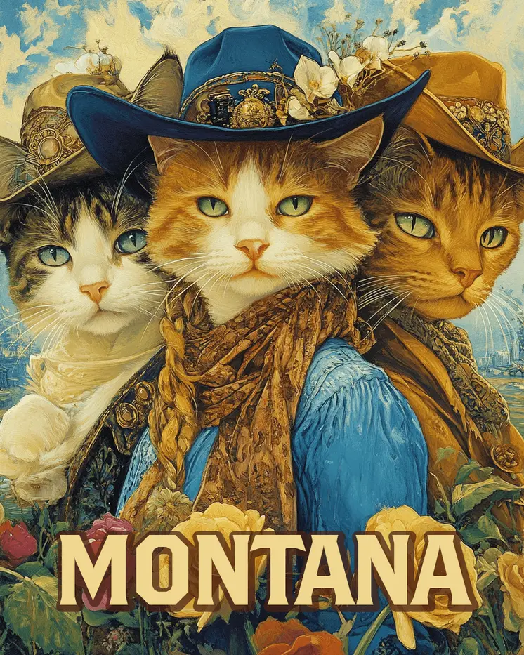 Old West Cats - Montana Souvenir Art Prints - 8"x10" Artwork