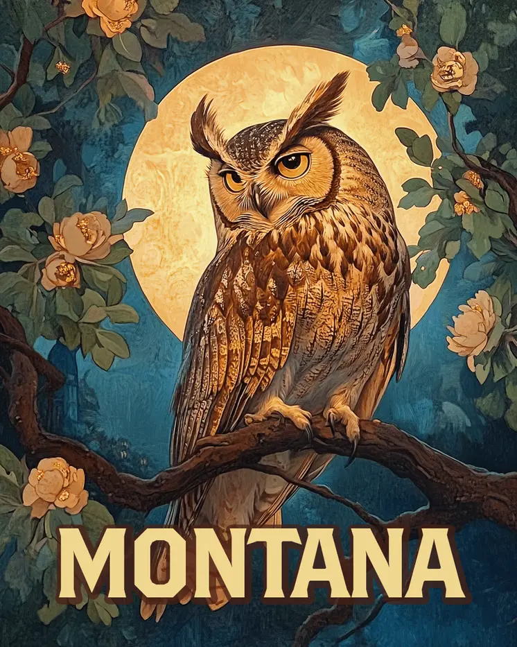 Rocky Mountain Great Horned Owl - Montana Souvenir Art Prints - 8"x10" Artwork