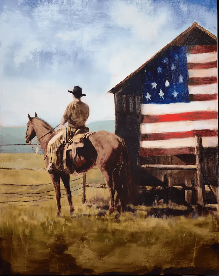 American Life- Cowboy Surveying the Farm - Americana Country Life Art Prints - 8"x10" Artwork for 11"x14" Frame