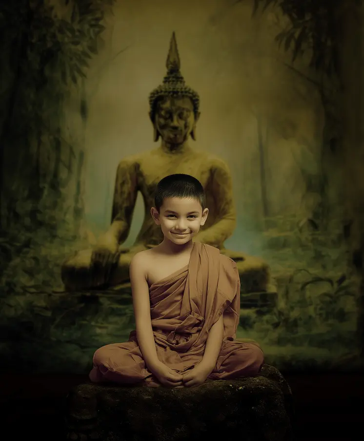Buddha Child to Man - Zen Art for Meditation Home Decor Wall Art Prints – 8″x10″ Artwork – 11″x14″ Beveled Mat
