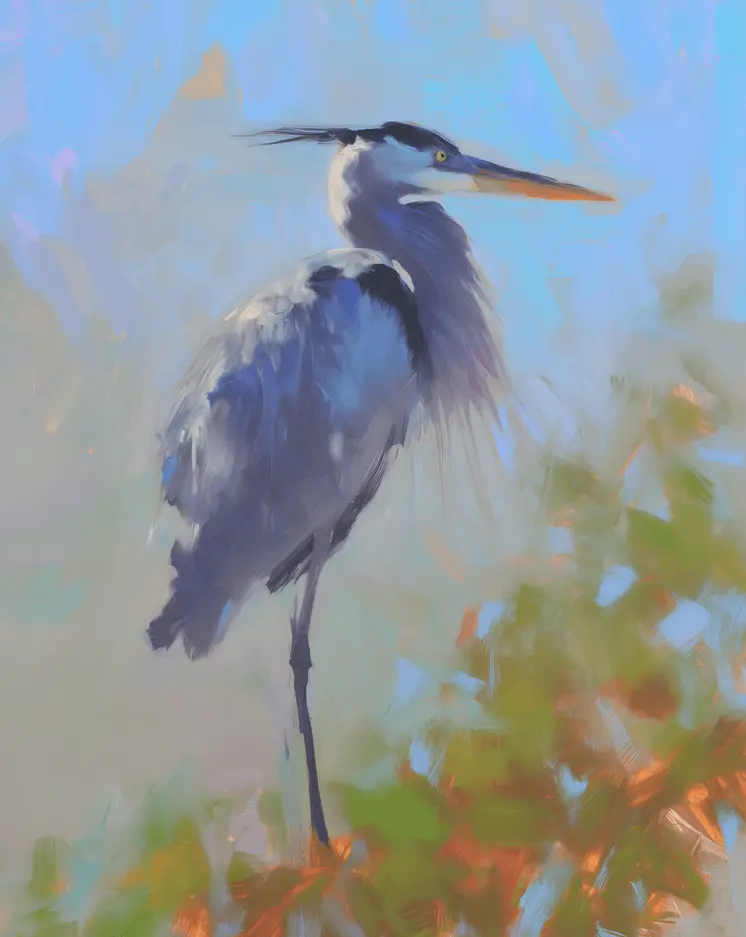 Great Blue Heron Impressionism 2 – 8″x10″ Artwork for 11″x14″ Frame