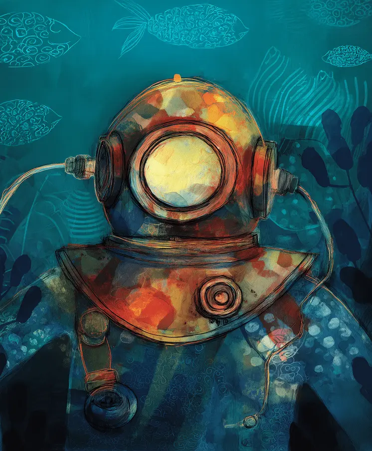 Vintage Scuba Diver 8”x10” Art Print