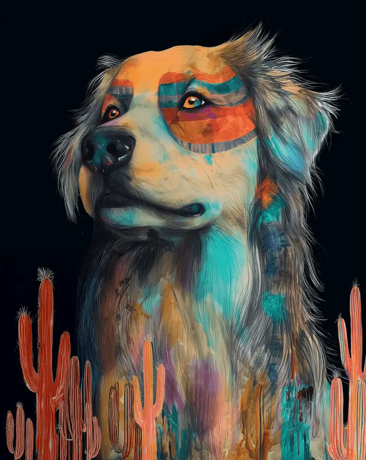 Spirit Dog - Turn Up the Volume; Southwestern Colorful Tones - 8"x10" Artwork for 11"x14" Frame
