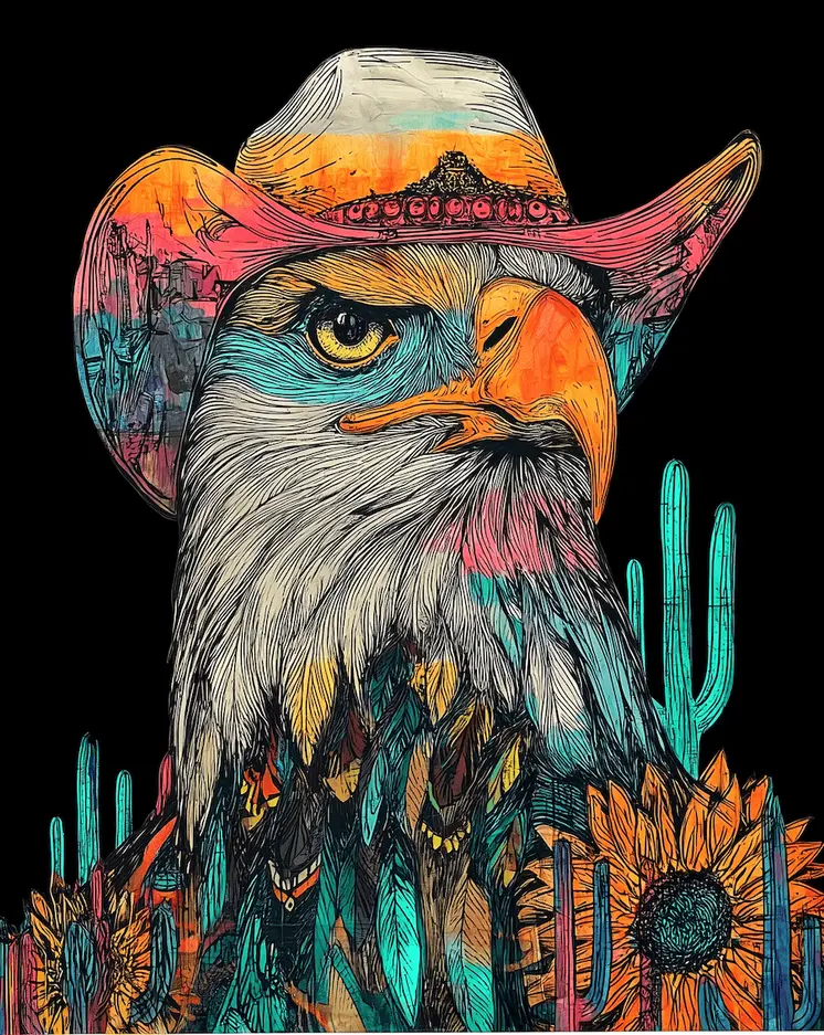 Spirit Eagle - Turn Up the Volume; Southwestern Colorful Tones - 8"x10" Artwork for 11"x14" Frame