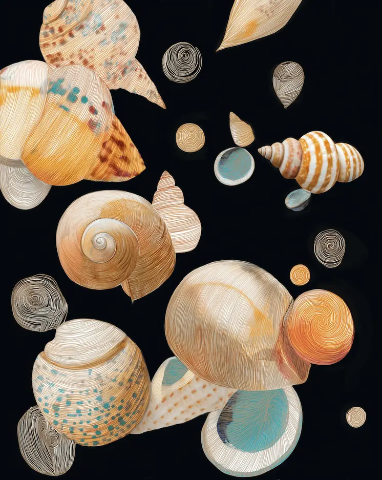 Mixed media Cascade of Seashells 8”x10” Art Print
