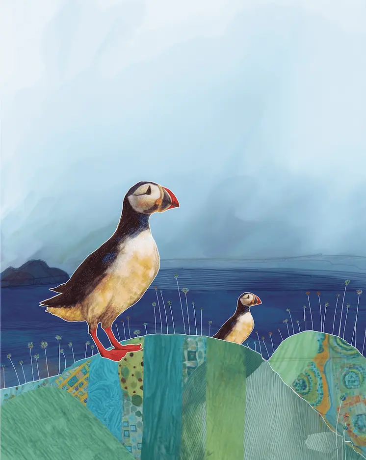 Mixed Media Puffin Pair 8”x10” Art Print