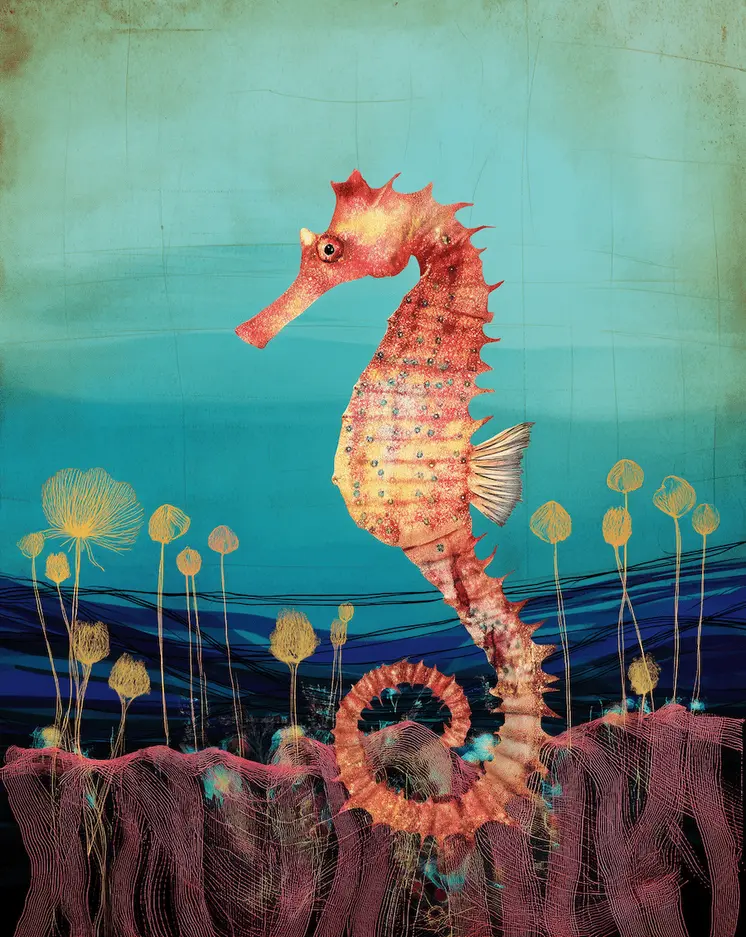 Mixed Media Swanky Seahorse 8”x10” Art Print