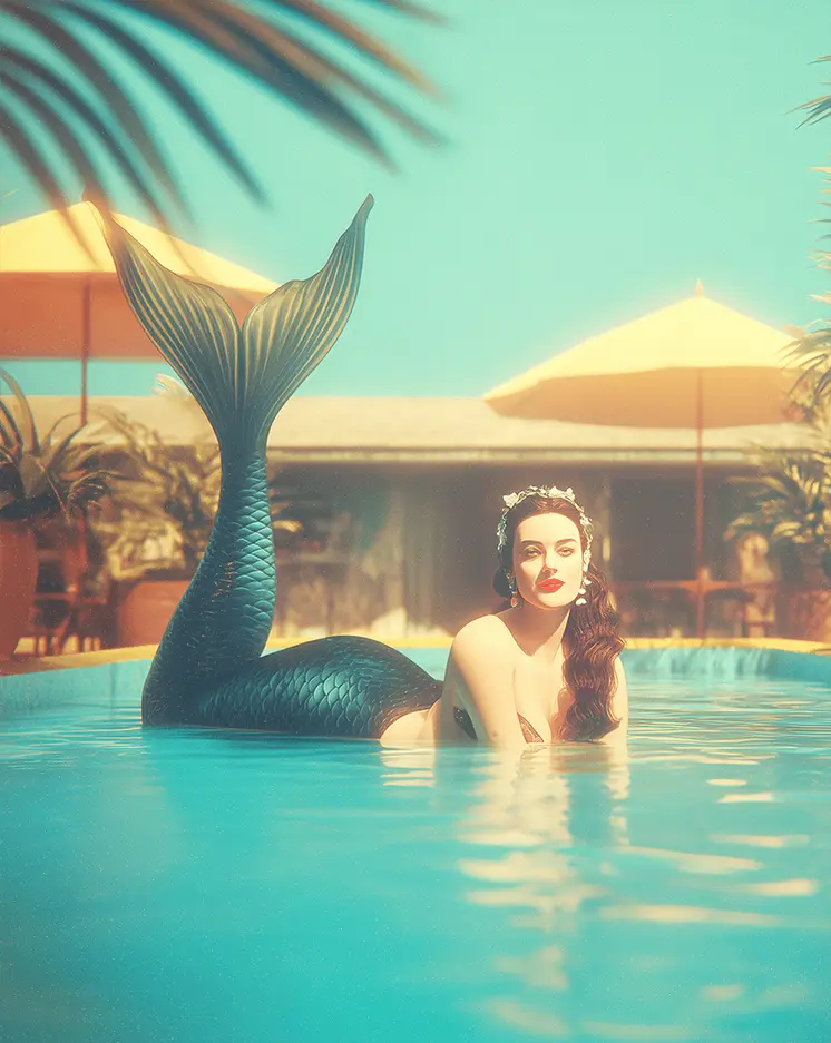 Retro Pool Mermaid 1 Art Print - 8"x10" Artwork