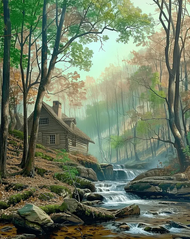The Cabin at Miller's Brook - Classic Landscape 8"x10" Art Print