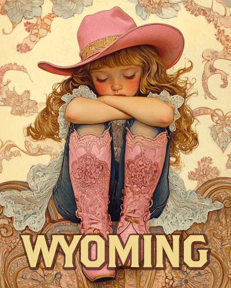 Sad Little Cowgirl - Wyoming Souvenir Art Prints - 8"x10" Artwork