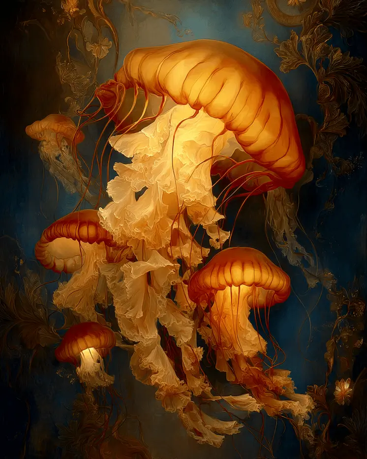 Vintage Jellyfish Art Print - 8"x10" Artwork