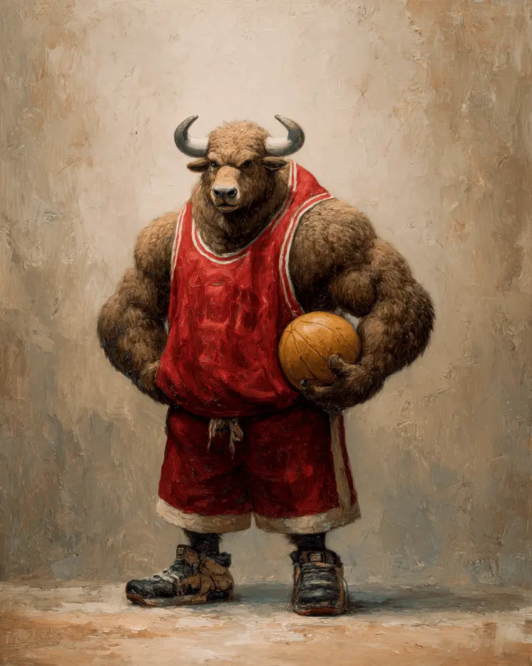 Bull Basketball Player Animals in Sports Art Print - 8"x10" Artwork