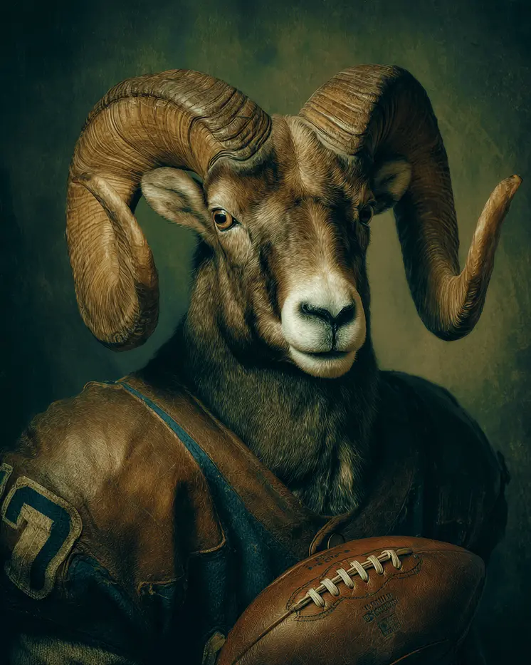 Bighorn Football Player Animals in Sports Art Print - 8"x10" Artwork