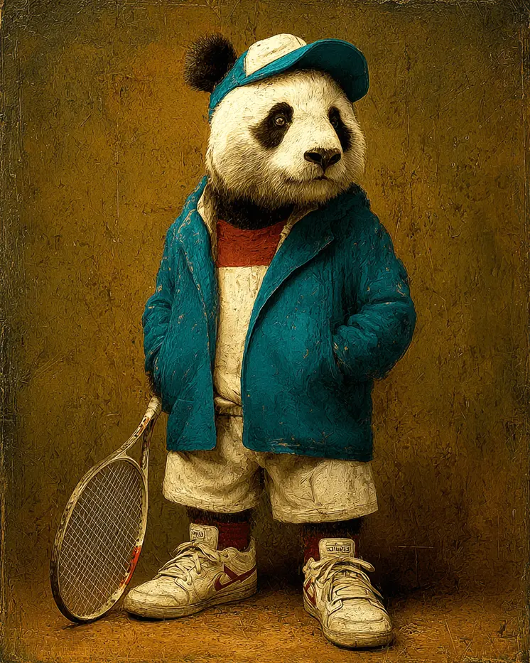 Panda Tennis Player Animals in Sports Art Print - 8"x10" Artwork