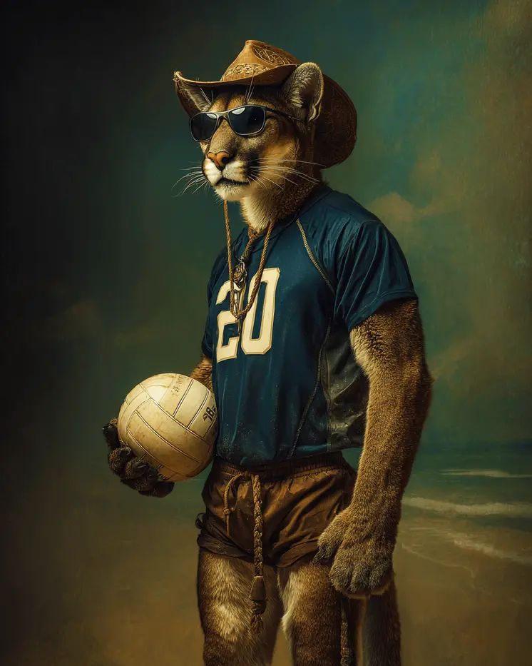 Mountain Lion Volleyball Player Animals in Sports Art Print - 8"x10" Artwork