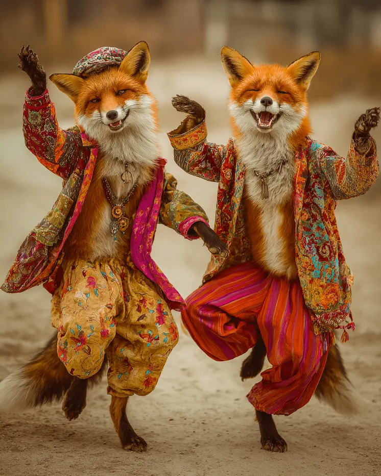 Foxes Dancing - Hippie Animals Art Print - 8"x10" Artwork