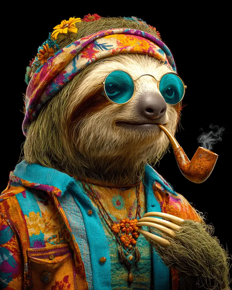 Sloth Flower Child - Hippie Animals Art Print - 8"x10" Artwork