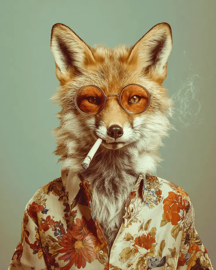 Hip Fox Smoking Joint - Hippie Animals Art Print - 8"x10" Artwork