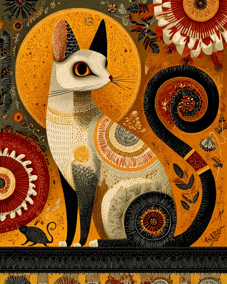 Nouveau Design Cat and Mouse Art Print - 8"x10" Artwork