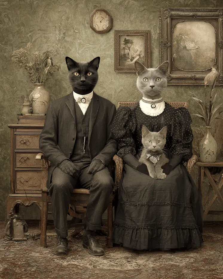 Antique Photo of Cat Family Art Print - 8"x10" Artwork