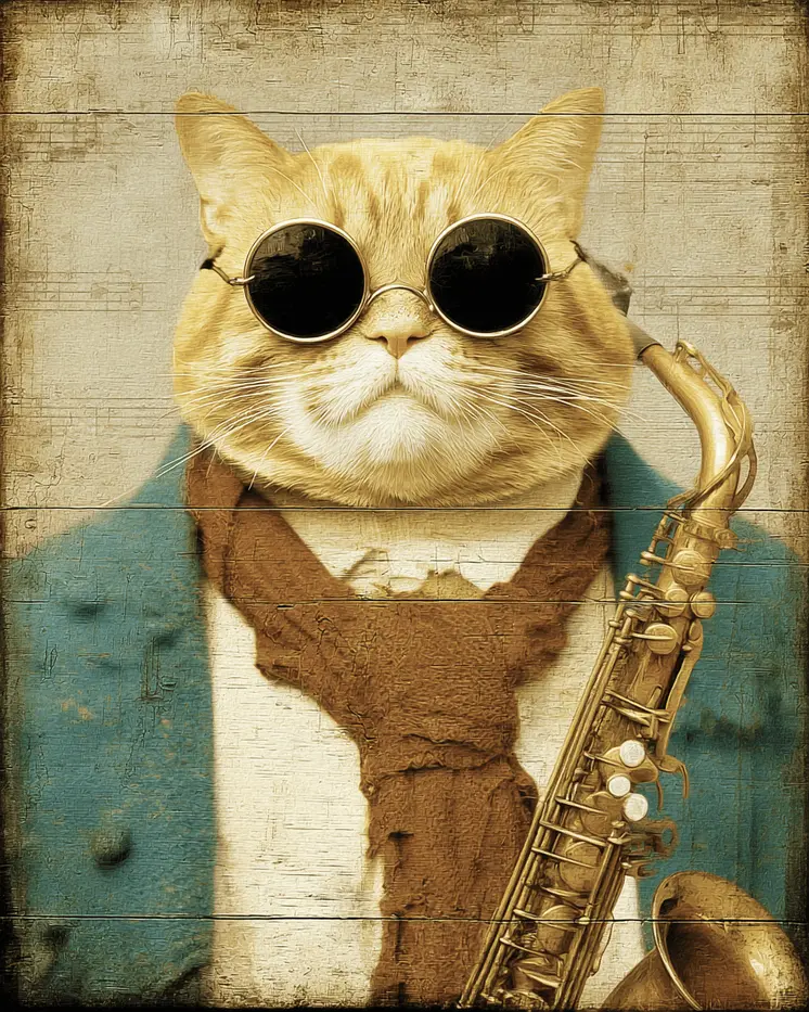 Cat Sax Player Art Print - 8"x10" Artwork