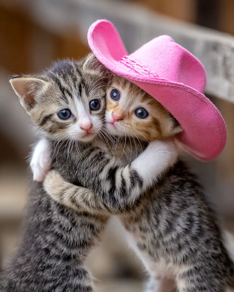 Cowgirl Kittens Hug Art Print - 8"x10" Artwork