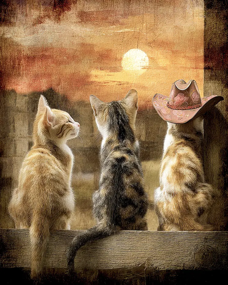 Kittens Watching the Sunset Art Print - 8"x10" Artwork