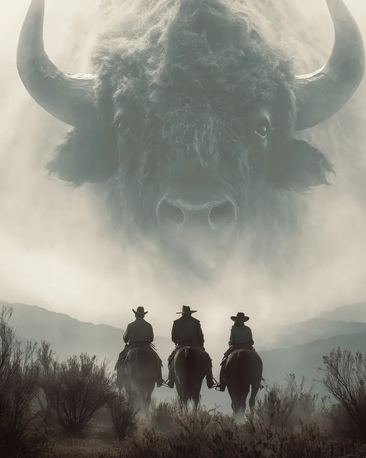 Three Cowboys and Bison Spirit - Ghost Art Print - 8"x10" Artwork
