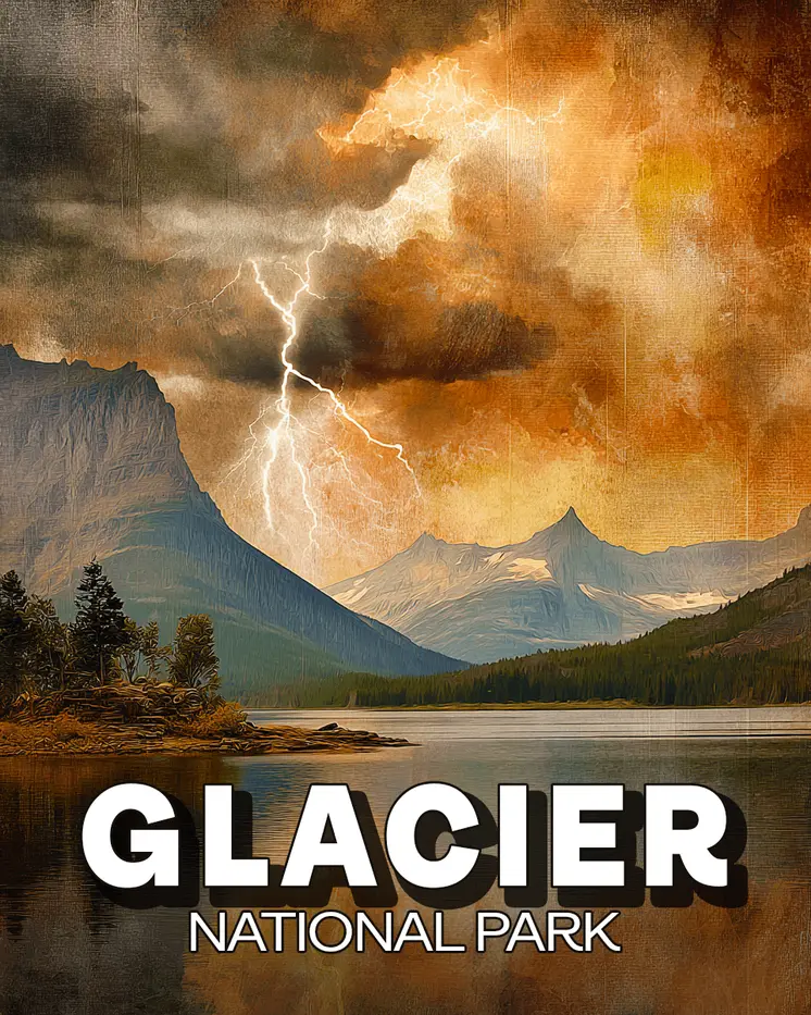 Lightening Storm in Glacier National Park Souvenir Art Print - 8"x10" Artwork