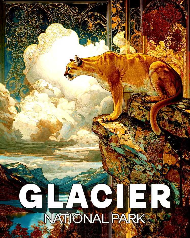 Mountain Lion in Glacier National Park Souvenir Art Print - 8"x10" Artwork
