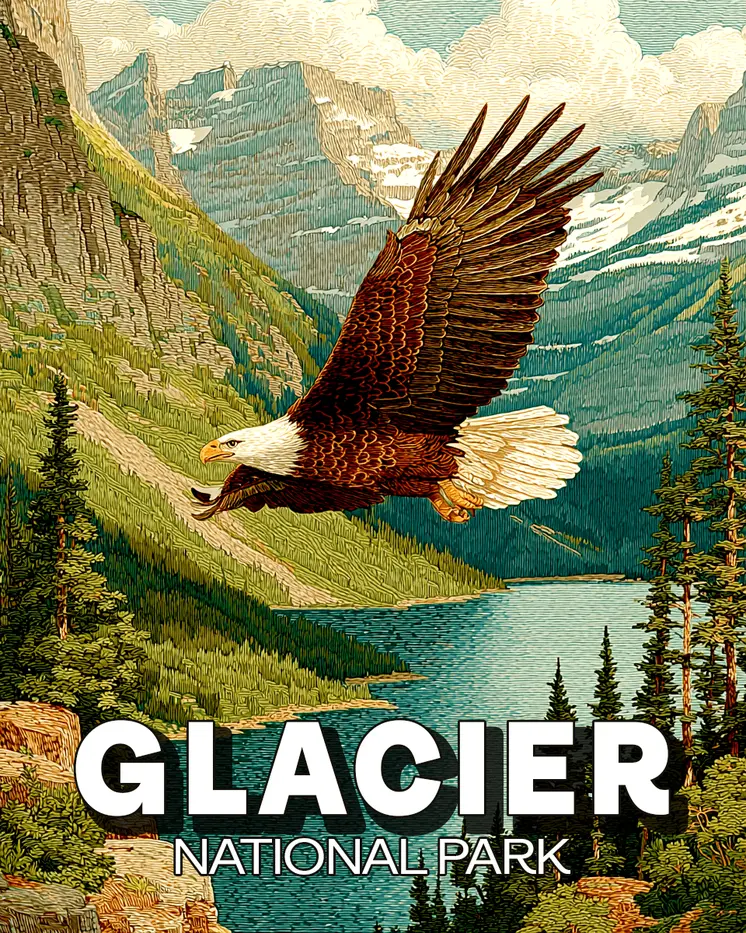 Bald Eagle Flying in Glacier National Park Souvenir Art Print - 8"x10" Artwork