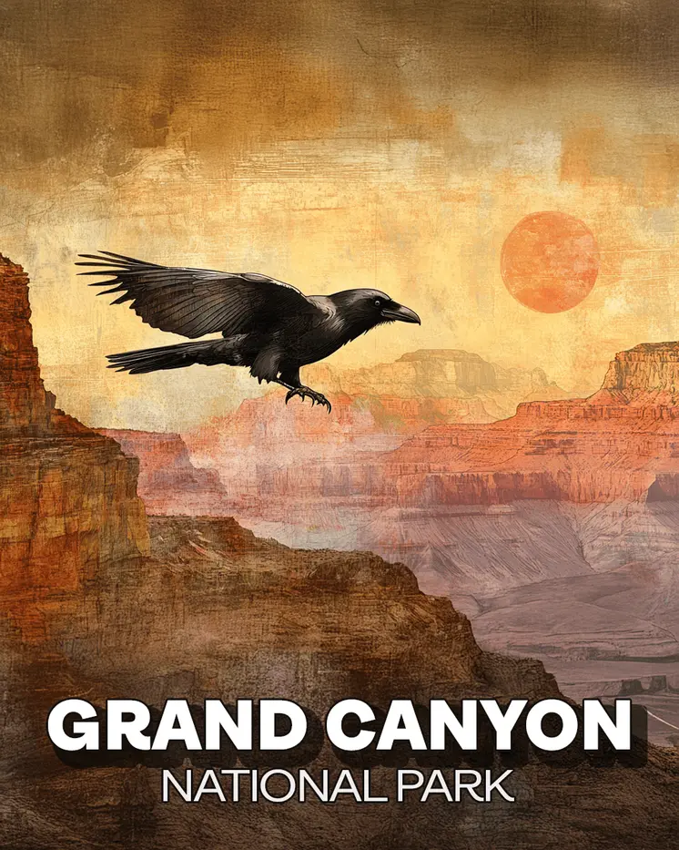 Flying Raven Grand Canyon Souvenir Art Print - 8"x10" Artwork