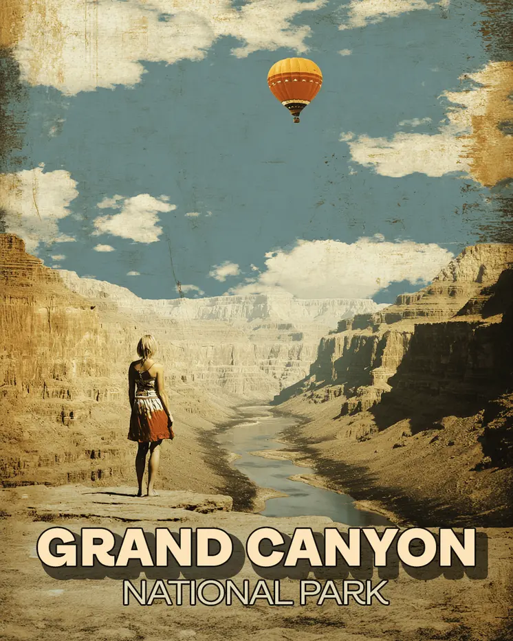 Woman Watching Hot Air Balloon Grand Canyon Souvenir Art Print - 8"x10" Artwork