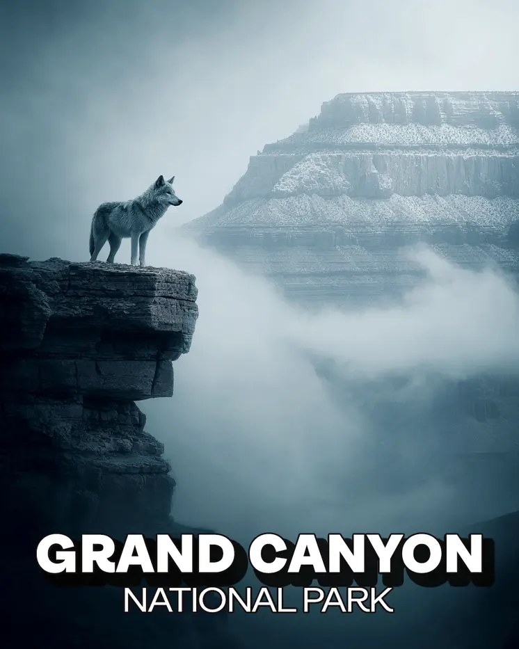 Foggy Morning Wolf Grand Canyon Souvenir Art Print - 8"x10" Artwork