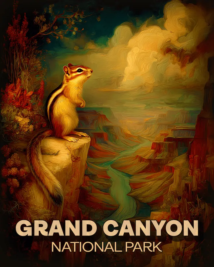 Vintage Chipmunk Grand Canyon Souvenir Art Print - 8"x10" Artwork
