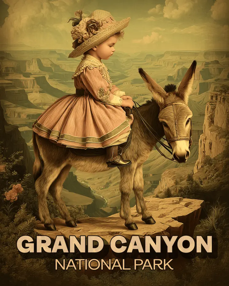 Young Cowgirl on a Donkey Grand Canyon Souvenir Art Print - 8"x10" Artwork