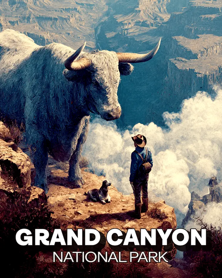 Paul Bunyon and Blue the Ox Grand Canyon Souvenir Art Print - 8"x10" Artwork