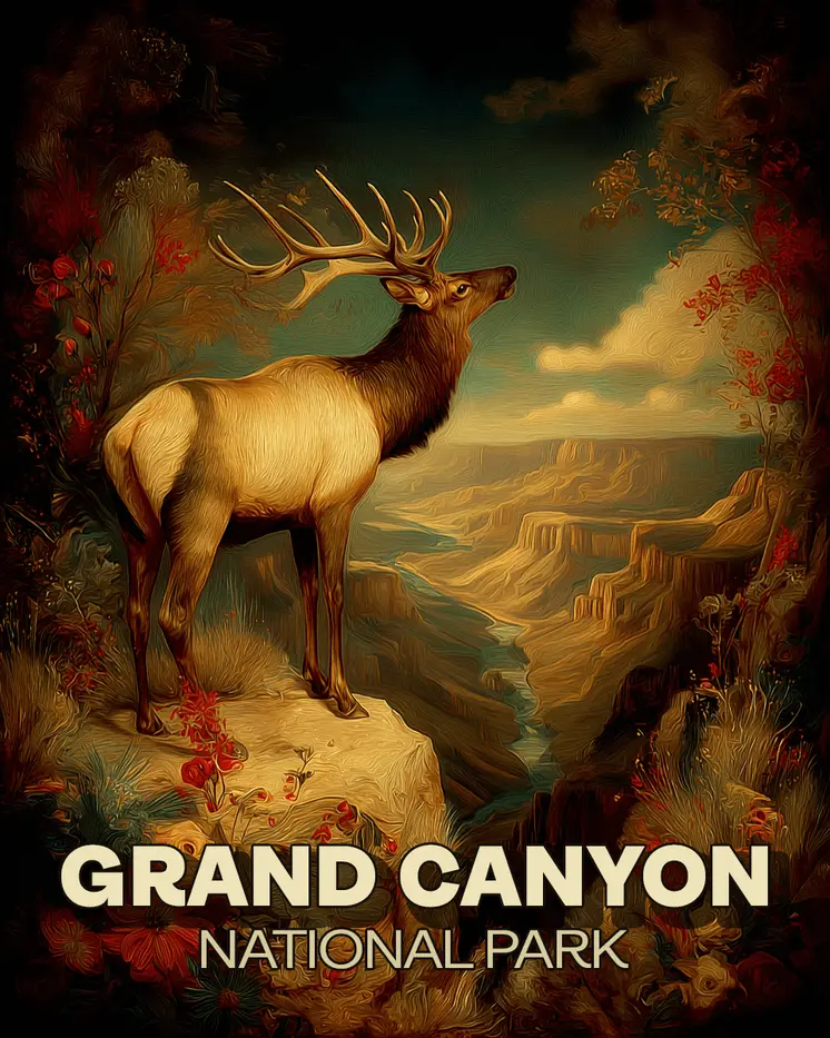 Vintage Bull Elk Grand Canyon Souvenir Art Print - 8"x10" Artwork