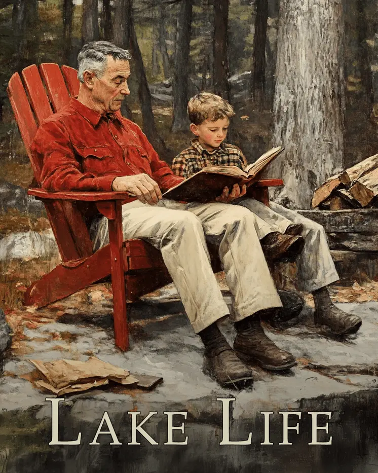 Grandfather Grandson's Precious Time Together Art - Lake Life Art Print - 8"x10" Artwork