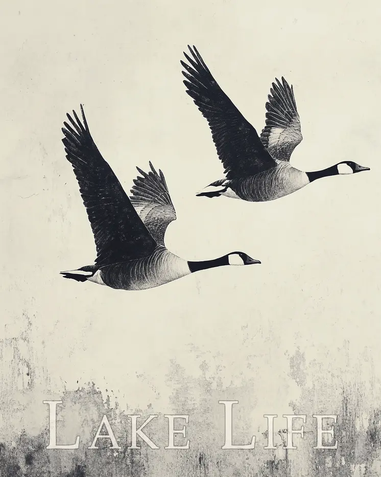 Canadian Geese Flying - Lake Life Art Print - 8"x10" Artwork