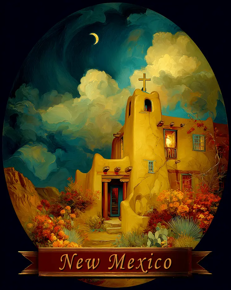 Vintage Adobe Church New Mexico Souvenir Art Print - 8"x10" Artwork