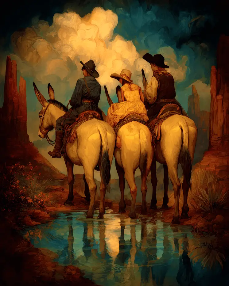 SW Nouveau Tres Amigos - American Southwest Art Print - 8"x10" Artwork