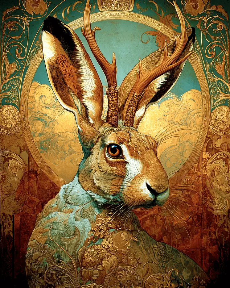 SW Nouveau Jackalope Art - American Southwest Art Print - 8"x10" Artwork