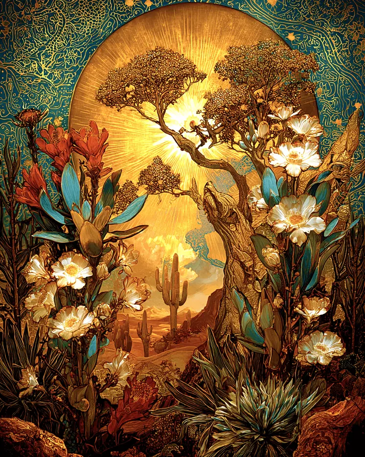 SW Nouveau Desert Morning Landscape - American Southwest Art Print - 8"x10" Artwork