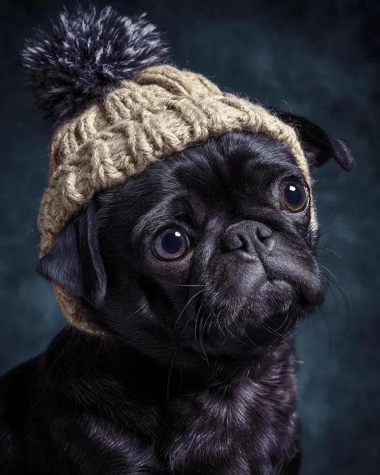 Pug Pup Dressed for Winter Dog Themed Art Print - 8"x10" Artwork