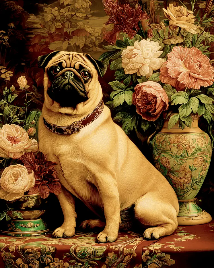 Vintage Pug Still-Life Dog Themed Art Print - 8"x10" Artwork
