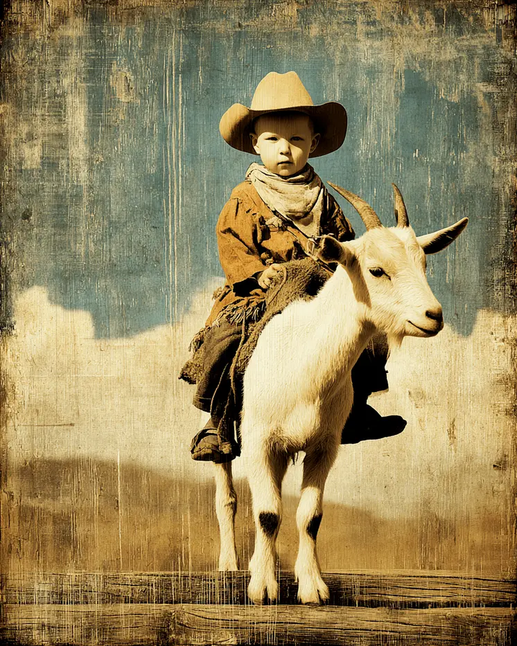 SW Nouveau Baby Cowboy on Goat - Kids of the American Southwest Art Print - 8"x10" Artwork