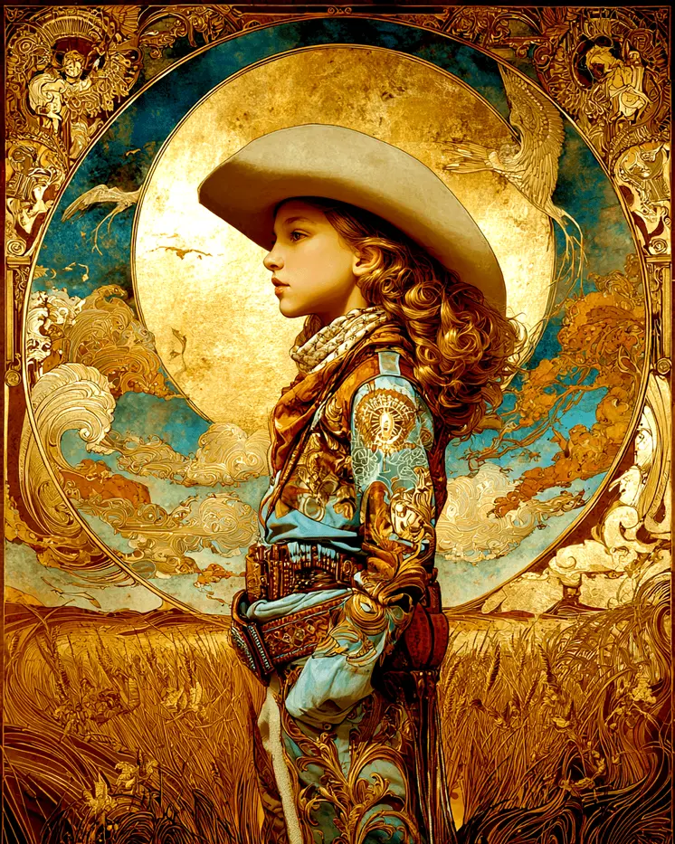 SW Nouveau Young Cowgirl - Kids of the American Southwest Art Print - 8"x10" Artwork